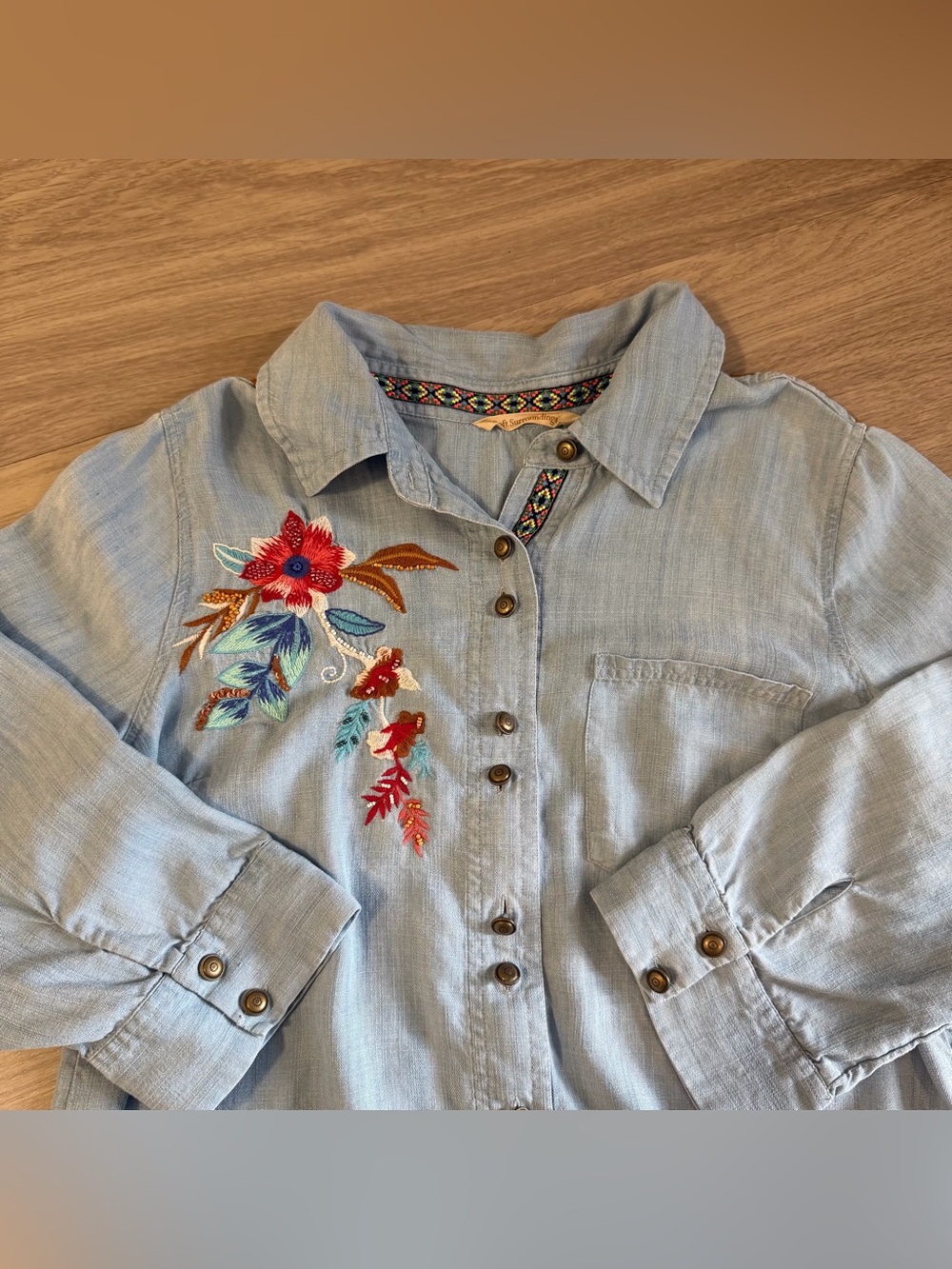 Soft Surroundings Embroidered Chambray Lyocell Boho Tunic Top | Women's Small